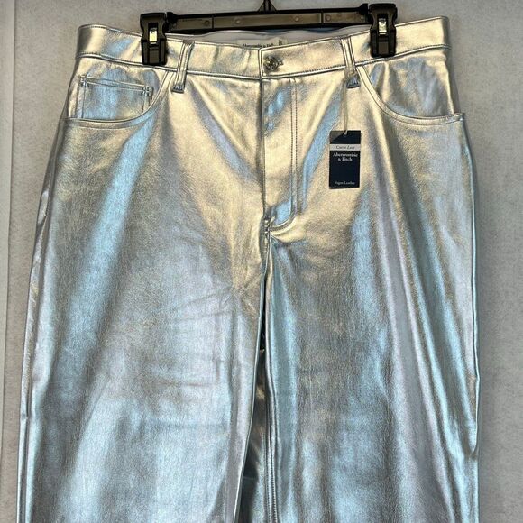 NWT ABERCROMBIE & FITCH Womens 90s Relaxed High Rise Straight Pants 32/14 Silver - Picture 4 of 16